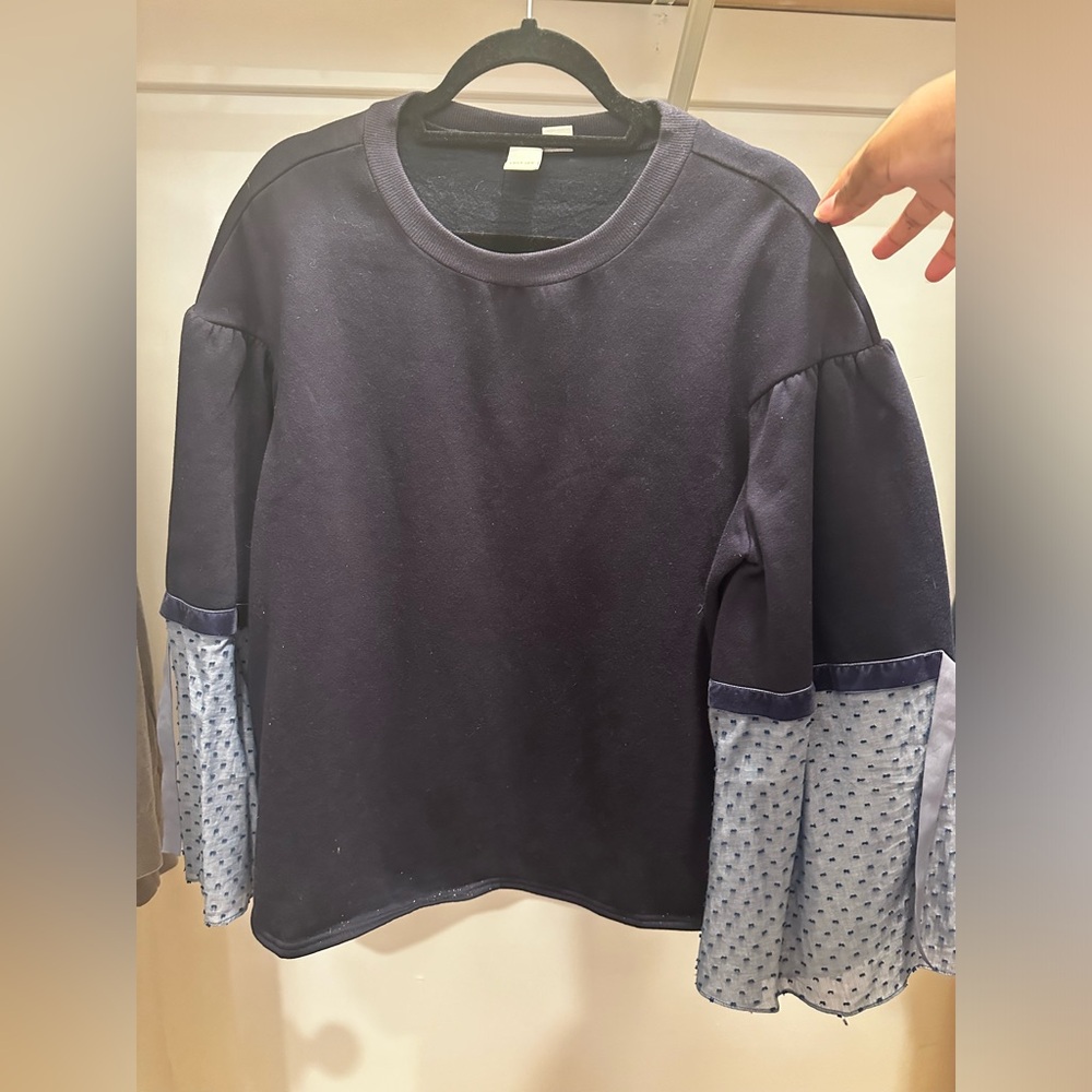 Lost Ink Navy Sweatshirt with Fancy Sleeves